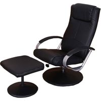 Fauteuil de relaxation N44, avec pouf, pivotant, simili-cuir, noir