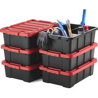Iris Ohyama Heavy Duty Organisation Boxes, 25L, 6er-Set, Rot, Kompakt, Robust, Stapelbar, Aufbewahrungsbox, Für Garage, Regale, Umzug, Plastik, Utility, Werkzeugkiste, DDSKT-230