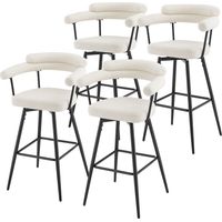 ML-Design Juego de 4 Taburetes de Bar Giratorios 360° Beige Tejido Teddy 76 cm de Altura Asientos con Reposabrazos y Respaldo Sillas Modernas Tapizadas con Patas de Metal, Mueble Bistro, Cocina