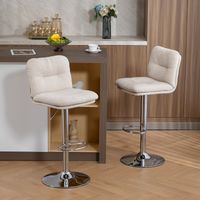 Ensemble de 2 tabourets de cuisine hauts tournants rembourrés en lin avec hauteur réglable, dossier et repose-pieds beige