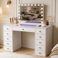 FENCHILIN Toeletta con specchio ingranditore, illuminazione RGB, 11 cassetti e armadio da bagno illuminato 130 cm x 55 cm x 81 cm