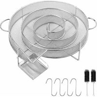 Générateur de Fumée Froide pour Fumoir,Fumoir à Froid en Acier Inoxydable de Forme Ronde Boîte De Fumoir De Granule Fumage Viande Poisson avec Brosse Nettoyage Grille Barbecue
