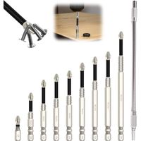 Lot de 10 embouts de vissage à haute magnétisme avec tige d'extension à haute magnétisme - Universel - Forte magnétique et durable - Antidérapants - 25 à 150 mm