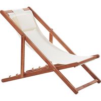 Beliani – Transat de plage pliant en bois d'acacia – Tissu 100% polyester beige – Dossier inclinable 3 positions – Appui-tête confortable