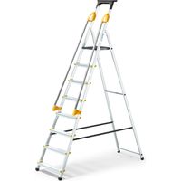 Escabeau 8 marches DURAMP sécurisé avec rampes, tablette porte-outils, marchepied pliable aluminium, hauteur plateforme 162cm, garantie 5 ans Hoström