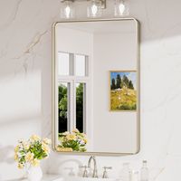 Keonjinn Miroir salle de bains 60x90cm en verre trempé résistant, Miroir mural avec cadre en aluminium, WC miroir rectangulaire pouvant être posé verticalement et horizontalement, Couleur nickel