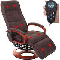 Fauteuil relax massant Londres – Tissu marron imitation daim – 9 programmes de massage – Inclinaison 95° à 140° – Rotation 360° – Mend