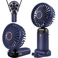 Portable USB Rechargeable Fan with 5 Speed, Foldable Mini Desk Fan with LED Display for Home, Office, Bedroom, Outdoor Travel (Dark Blue)
