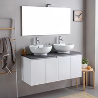 Mobile Bagno Sospeso 120Cm Bianco Legno Con Top Antracite E Specchio Bilbao