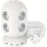 Multiprise Colonne 8 Prises + 4 USB (2x USB-C PD). Surge Protector 2400W, Câble 1,8m. Modèle (Blanc 8AC+2A2C).