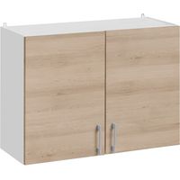Cuisineandcie – Meuble haut de cuisine 2 portes – Chêne naturel – L 80 x H 60 x P 32 cm – Charnières réglables avec amortisseurs – Rangement vaisselle optimisé