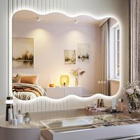 Hasipu Badspiegel mit Beleuchtung 101x81 cm, LED Badezimmerspiegel Wellenform Wandspiegel, Beschlagfrei Bad Spiegel mit Touch-Schalter, 3 Lichtfarben Dimmbar