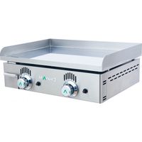 Plancha à gaz 60 cm – 2 brûleurs – Allumage piezzo électronique – Tiroir inox pour récupération des jus – Compatible Butane/Propane – Mainho