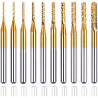 Sollbry Jeu de 10Pcs Fraise de Gravure en Bout, 3mm Tige Fraises Rotatives Bavures CNC Fraise Titane Foret Fraisage 0.8-3.175mm au Carbure de Tungstène pour Machine de Gravure PCB CNC