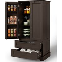 Aparadore Vitrina Bealife Armario de Organización 120 cm Mueble de Cocina con 5 Estantes 2 Puertas y 2 Cajones para Salón Habitación Oficina Marrón Oscuro