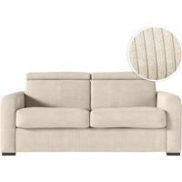Canapé CAROLE convertible 3 places couchage quotidien 140x190cm en velours côtelé - Beige