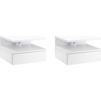 Juego de 2 Mesitas de Noche Flotantes con Cajón Montado en la Pared 35x32x22,5 cm Blanco