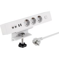 maxtrack Presa da tavolo NV62L 3 prese con contatto di protezione con 2 porte USB e 2 porte LAN, presa multipla per casa con fissaggio da tavolo, pulsante di accensione e spegnimento, ciabatta con