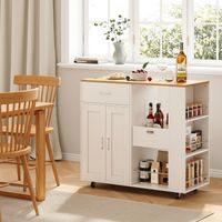 JOOKGBD-Chariot de Cuisine 102x46x92 cm, Desserte à Roulettes avec 2 Portes et Tiroirs, Étagère Amovible, Porte-Serviettes, Meuble de Rangement pour Cuisine Salle à Manger, Blanc