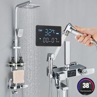 Zamery – Colonne de douche thermostatique – Tête à effet pluie 20 cm – Douchette à main – Robinet baignoire – Affichage LCD – Économie d'eau 30%