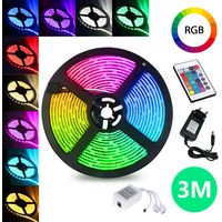 Jiubiaz Cinta LED para interiores de 3 m, guirnalda luminosa autoadhesiva, regulable, 90 LED, cambio de colores, incluye mando a distancia de 24 teclas