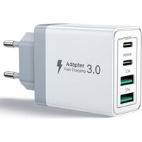 Cargador USB C, 40W Premio de 4 puertos USBC Cargador rápido para iPhone, Multi Sector PD+QC 3.1A Tipo C Adaptador para iPhone 16 15 14 13 12 11 Pro Max X XS XR 8 7 6S Plus Mini SE, iPad, Samsung Gala