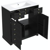 Meuble de salle de bain noir et doré, meuble sous-vasque avec vasque en céramique, meuble de salle de bain avec tiroirs et armoire, meuble moderne pour salle de bain