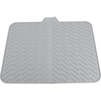 Silicone Dish Drying Mat with Built in Drain Lip Prevent Water Build Up Drying Pad Tray for Kitchen Grey