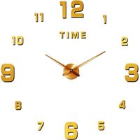 Reloj de pared grande y silencioso, adhesivo 3D moderno para decorar el hogar y la oficina (dorado).