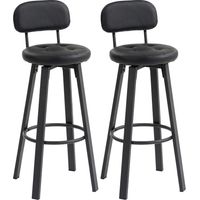 Lot de 2 tabourets de bar, en similicuir, noir, avec repose-pieds, pour bar cuisine, assise bar cuisine, repose-pieds confortable