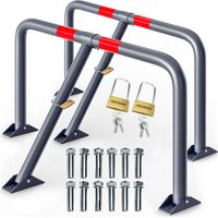 Monzana – Set de 2 barrières de parking rabattables en acier thermolaqué – Verrouillables avec cadenas – Bandes réfléchissantes pour visibilité nocturne