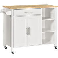 Isla de Cocina con Ruedas Mueble Auxiliar de Cocina con Cajón Estantes y Barra Lateral 107,5x48x89 cm Blanco