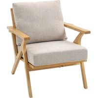 Wohnzimmersessel, skandinavischer Stil, Bezug in Leinenoptik, gepolsterte Kissen und Beine aus Gummibaumholz, 76 x 87 x 88 cm, beige