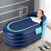 Aufblasbare Badewanne für Erwachsene, 1,4 m lang, 4-lagig, mit elektrischer Luftpumpe, geeignet für heiße und eiskalte Bäder – Blau