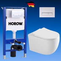 Pack WC Vorwandelement + round WC Toilette mit Befestigungen + Weiße Platte HOROW