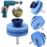 Lot de 3 aiguiseurs de lames de tondeuse à gazon, universels, pour n'importe quelle perceuse électrique et perceuse manuelle, aiguisage rotatif, meuleuse double couche (bleu)