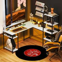 Escritorio esquinero para ordenador con tomas de corriente y soporte para dos monitores, escritorio en forma de L con estantería, mesa reversible para PC de 137x140 cm para dormitorio, oficina y estud