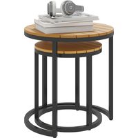 Jeu de 2 tables de jardin acacia avec plateau à lattes, cadre en acier, pieds réglables, teck