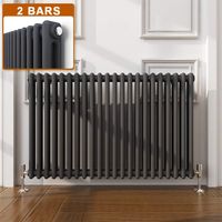 ELEGANT Traditional Radiator Anthracite Double Horizontal Cast Iron Grey Radiator - Perfect for Kithcen, Living Room, Bathroom Radiators 2 Column 600 x 1010 mm + Anthracite Thermostatic Radiator Valve