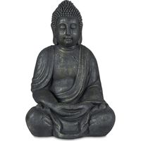 Relaxdays – Statue bouddha assise 70 cm – Figurine de jardin en polyrésine résistante aux intempéries – Vintage anthracite – Décoration spirituelle
