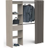 Befara – Armoire avec miroir chêne 167,3 x 50 x 191,5 cm – Dressing ouvert avec tiroir et rideau – Rangement optimisé pour vêtements
