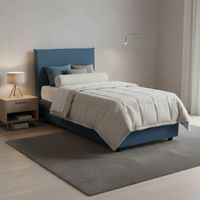 Talamo Italia Letto singolo Claire, Letto contenitore con rivestimento in tessuto, 100% Made in Italy, Apertura frontale, con materasso Cm 90x200 incluso, Blu, con imballo rinforzato