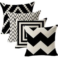 Taies d'oreiller à motifs géométriques, taies d'oreiller en lin, taies d'oreiller carrées courtes, taies d'oreiller à motifs géométriques noirs et blancs, ensemble de 4 pièces pour canapé de chambre (