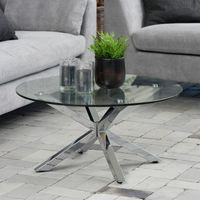 Table basse ronde 82x82x40 cm en verre et métal chromé - BUGGIO