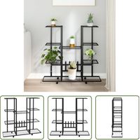 The Living Store Jardinière avec roues 94,5x24,5x91,5 cm Noir Fer - Support Plante - Jardinerie - Étagère Plante - Fleur Pot - Décoration Intérieur