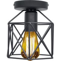 Retro Chandelier Square Cage Ceiling Light Metal Vintage Ceiling Lamp For Balcony Hall, Living Room, Kitchen, Country House (Black)