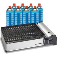 Kemper – Barbecue à gaz portable 1900W – Brûleur inox – Plaque anti-adhésive – 8 cartouches butane – Compact et léger pour camping et terrasse