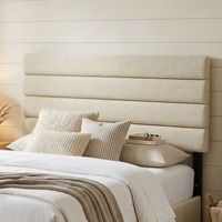 Headboard de Lit 140 cm Rembourré en Lin Hauteur Réglable à 3 Niveaux 106/116/126 cm Monté au Mur Beige