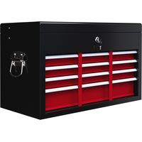 Coffre à outils acier avec 6 tiroirs, serrure et grand rangement, 60x26x34 cm, noir/rouge
