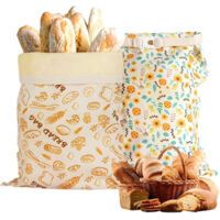 Lot de 2 sacs à pain en cire d'abeille – 43 x 33 cm – Grands et portables – Sacs de conservation en cire d'abeille – Cire d'abeille naturelle – Réutilisables – Sacs de conservation en coton enduit-Cre